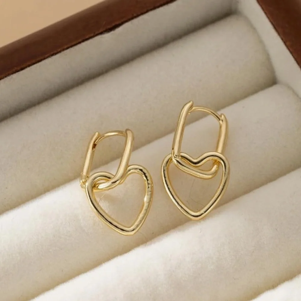 Mejuri Style Gold 925 Sterling Silver Heart Drop Earrings
